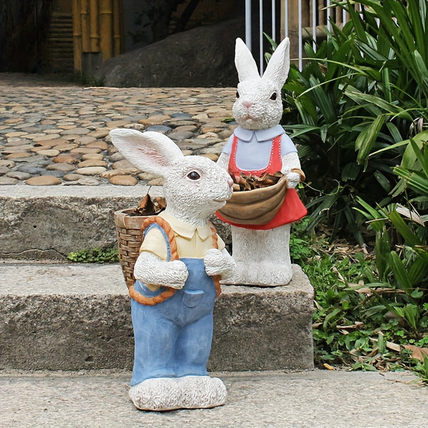 English Elm Simulated Rabbit Couple Resin Garden Sculpture Hand-painted Outdoor Figurine Decor W5709P501348