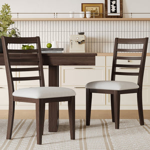 English Elm Farmhouse Ladder Back Dining Chairs Rubberwood Frame Upholstered Seat Set of 2 Brown+Beige N752P272064D