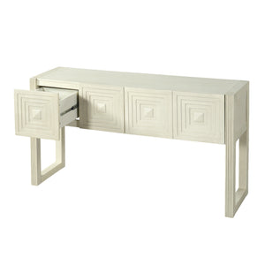 English Elm [video] Art Deco Console Table Geometric Carved Fronts Fluted Legs 3 Soft-close Drawers Natural N759P433572N