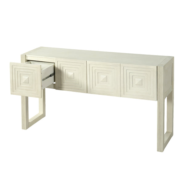English Elm [video] Art Deco Console Table Geometric Carved Fronts Fluted Legs 3 Soft-close Drawers Natural N759P433572N