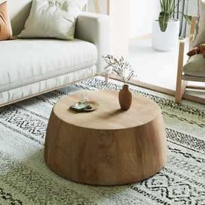 English Elm 31.5" Round Drum Coffee Table Mdf Wood Grain Modern Industrial Living Room Accent W3732P495748