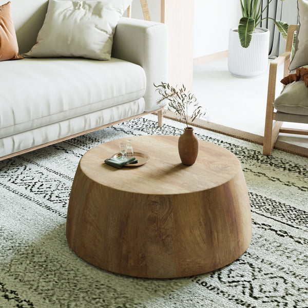 English Elm 31.5" Round Drum Coffee Table Mdf Wood Grain Modern Industrial Living Room Accent W3732P495748