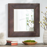 Christopher Knight Home® - Noble House - Chamlee Handcrafted Boho Studded Leather Square Wall Mirror, Dark Brown