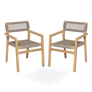 English Elm Christopher Knight Home® - Outdoor Rope Woven Acacia Dining Chair Set with Breathable Backrest and Durable Weather‑Resistant Wood Light Teak 39.5 L x 24.25 W x 10.25 H N776P247440L