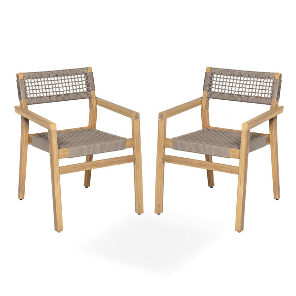 English Elm Christopher Knight Home® - Outdoor Rope Woven Acacia Dining Chair Set with Breathable Backrest and Durable Weather‑Resistant Wood Light Teak 39.5 L x 24.25 W x 10.25 H N776P247440L