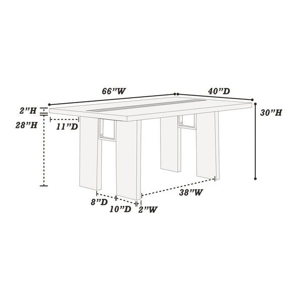 English Elm Contemporary 66" Rectangle Dining Table with Tempered Beveled Glass Top Espresso Finish Seats 6 Modern U-Shaped Support Hardwood Legs B011P207144