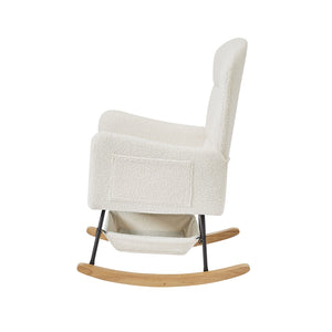 English Elm Beige Plush Teddy Fabric Rocking Chair High Back Armchair for Nursery or Reading Nook Beige W3985P386790