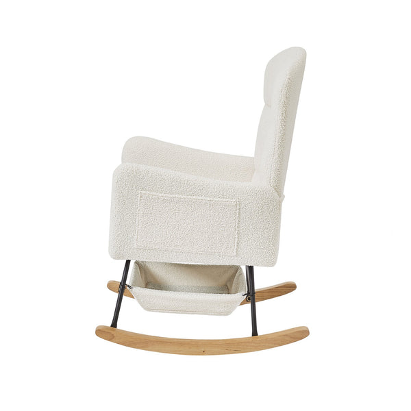 English Elm Beige Plush Teddy Fabric Rocking Chair High Back Armchair for Nursery or Reading Nook Beige W3985P386790