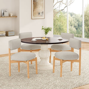English Elm Modern Linen Upholstered Dining Chair Set Solid Wood Cross Base Removable Back Light Gray T3623P465995