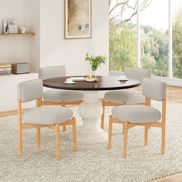 English Elm Modern Linen Upholstered Dining Chair Set Solid Wood Cross Base Removable Back Light Gray T3623P465995