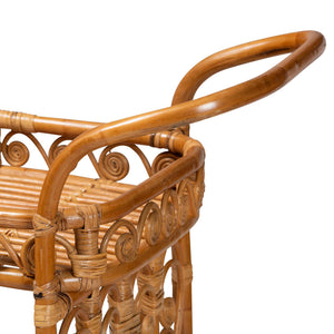 English Elm Modern Rattan Kitchen Cart with Slatted Shelves Bohemian Woven Storage on Wheels B2750P467708
