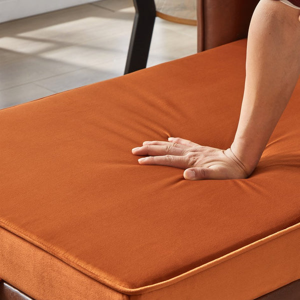 English Elm 65" Velvet Storage Chaise Lounge with Pu Leather Panels Eucalyptus Frame Accent Seat Orange+Dark Brown W1097P434116