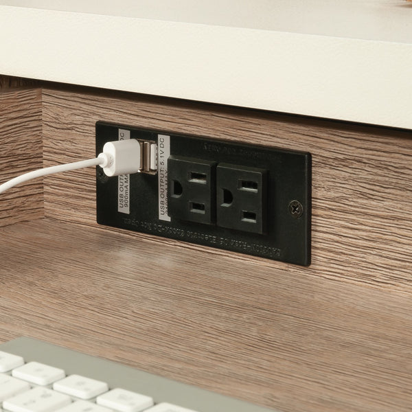 English Elm Library Base - Contemporary Brown Storage Solution With Integrated Power For Home & Office Organization B356P402734