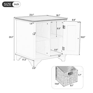 English Elm U Can Louvered End Table with Woven Grass Baskets Ottoman Legs Farmhouse Storage White N724P401353K