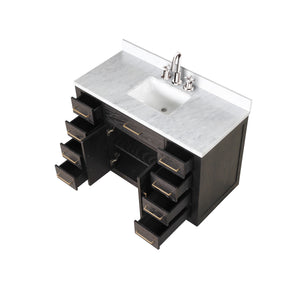 English Elm Brown Oak 48" Single Bath Vanity Set With Carrara Marble Top & Chrome Faucet For Elegant Spaces B2731P257695