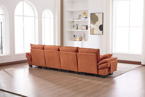 English Elm Sectional Modular Cloud Sofa Deep Corduroy Upholstered Comfort for Living Room Studio Orange W395S00135