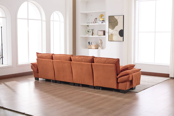 English Elm Sectional Modular Cloud Sofa Deep Corduroy Upholstered Comfort for Living Room Studio Orange W395S00135