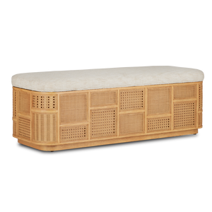 Anisa Sea Sand Storage Bench - Stylish Natural Oak with Rattan Cane Panels for Chic Spaces