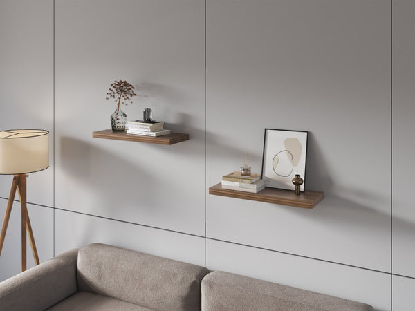 English Elm Fm Furniture Iva Pair Of Stylish Walnut Floating Shelves For Modern Home Storage & Display Solutions B128P361101-GIGA