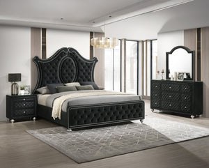 English Elm 1Pc King Panel Bed - Luxurious Upholstered Tufted Headboard With Nailhead Trim For Modern Elegance B2741S00235