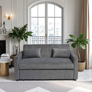 English Elm Futon 3-in-1 Corduroy Sofa Bed with Adjustable Backrest, Pull-Out Sleeper and Storage Pocket Grey W3138P281698