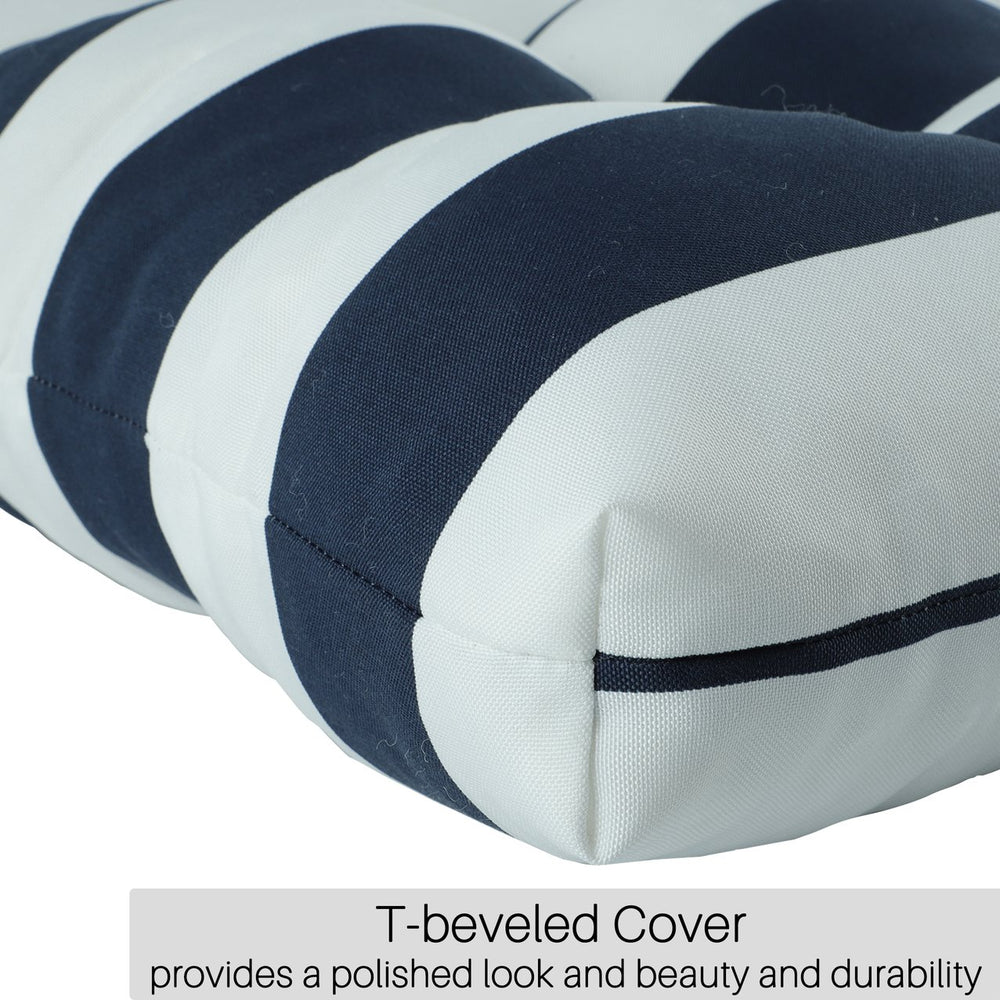 English Elm 2 Piece High Back Patio Chair Cushions Set, Tufted Reversible Outdoor Rocking & Adirondack Pads for Porch Seating Blue Stripe W419P271777