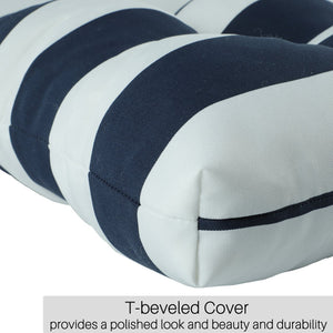 English Elm 2 Piece High Back Patio Chair Cushions Set, Tufted Reversible Outdoor Rocking & Adirondack Pads for Porch Seating Blue Stripe W419P271777