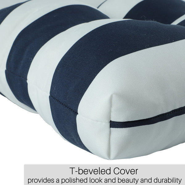 English Elm 2 Piece High Back Patio Chair Cushions Set, Tufted Reversible Outdoor Rocking & Adirondack Pads for Porch Seating Blue Stripe W419P271777
