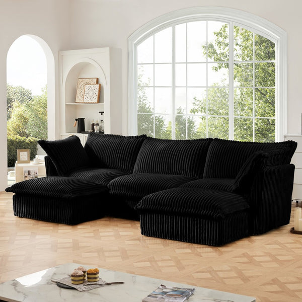 English Elm Slipcovered U-Shape Sectional Sofa - Modular Deep Seat Couch With Soft Corduroy & Elegant Design, Black W3041S00098-GIGA