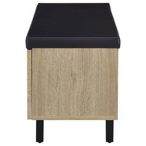 English Elm Astor Smoked Finish Entryway Bench with Drawer Open Shelving and Faux Leather Seat White Oak B062P440403