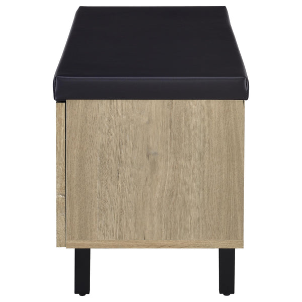 English Elm Astor Smoked Finish Entryway Bench with Drawer Open Shelving and Faux Leather Seat White Oak B062P440403