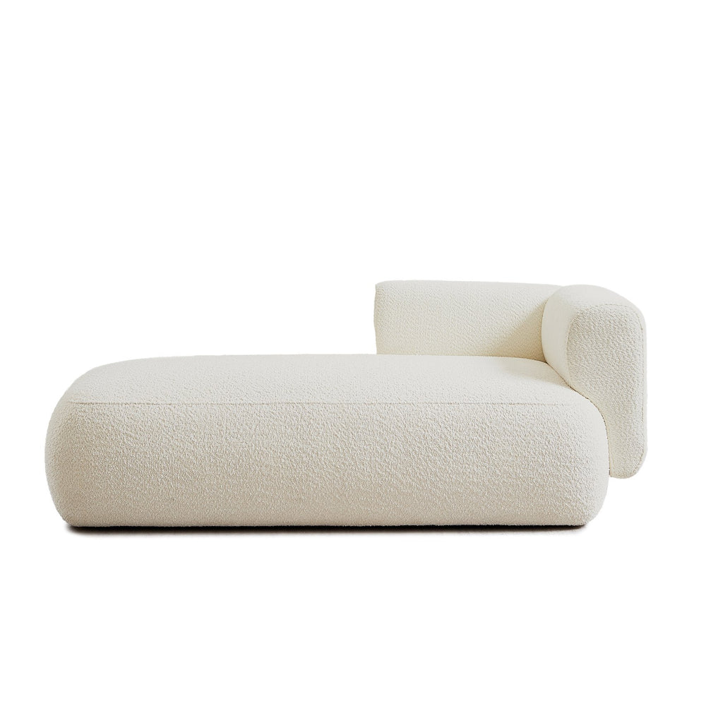 English Elm Upholstered Boucle Chaise Lounge with Wood Legs for Bedroom or Living Room W5515P437365