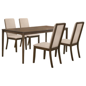 English Elm Breckenridge 5-Piece Dining Set In Medium Walnut And Latte – Modern Elegance For Any Space! B062S01030