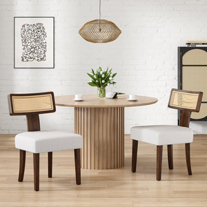 English Elm Upholstered Armless Dining Chairs with Rattan Back Hardwood Frame French Country Set of 2 Beige,Walnut T3623P411732