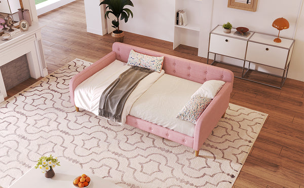 English Elm Twin Linen Upholstered Daybed with Button Tufting Sofa Style Guest Room Bed N709P416258H