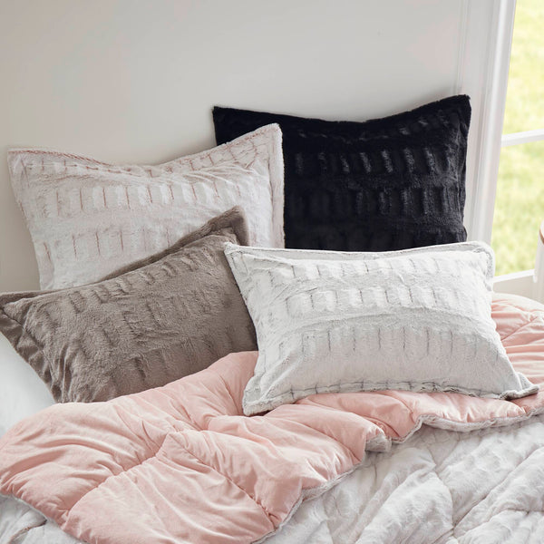 English Elm 3 Piece Shaggy Faux Fur Comforter Set Plush Lodge Style Hypoallergenic Bedding Gray B035P319597