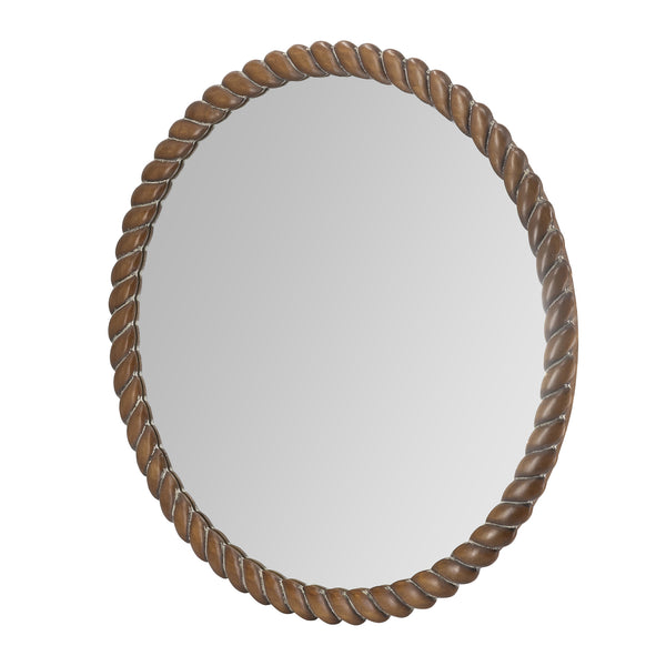 English Elm 28.3x28.3" Round Pine Wood Wall Mirror Textured Frame Organic Entryway Decor W2078P445371