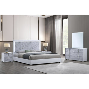 English Elm White/silver Lacquer Nightstand with Marble Panel Drawers for Modern Bedroom Decor B011P496278