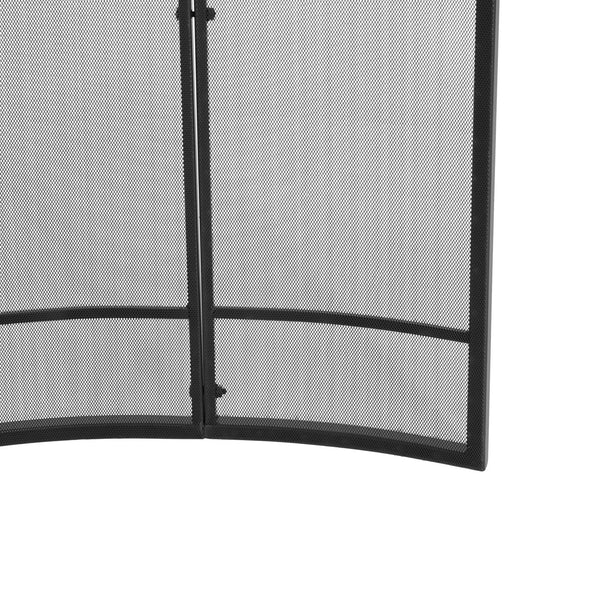 English Elm Regina Curved Iron Fireplace Screen with Welded Grid for Modern Minimalist Interiors Black N775P386929B