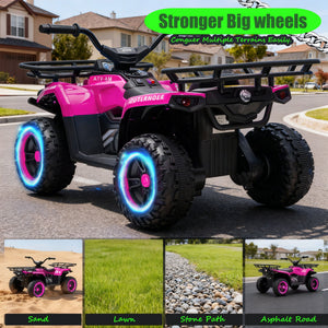 English Elm 24v Dual Motor Kids Atv Ride on with Led Lights Bluetooth Storage Racks Off Road Pink W1578P390450