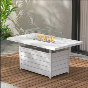 English Elm 54.3 Inch Aluminum Rectangular Propane Fire Table with Convertible Lid for Patio White B082S00070