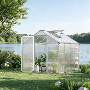 English Elm Winter Walk-in Polycarbonate Greenhouse Aluminum Frame with Roof Vent and Rain Gutter T3971S00231