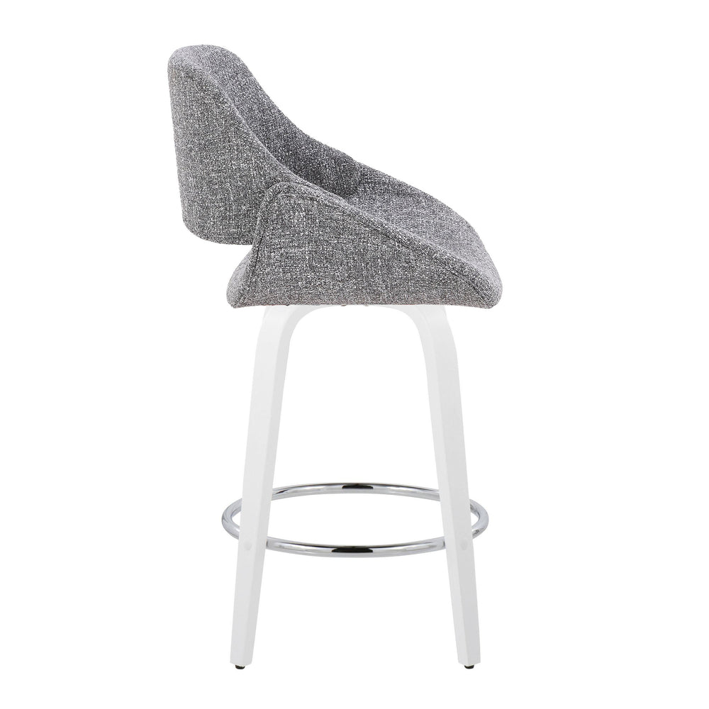 English Elm Fixed-height Swivel Counterstools Grey Upholstered Seats White Legs Chrome Footrest Set B202S01823