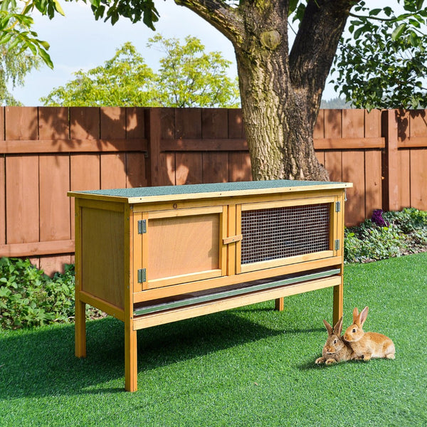English Elm Pawhut Wooden Rabbit Hutch - Sturdy Fir Wood Cage With Waterproof Roof & Easy Access For Pets W2225P200687-GIGA
