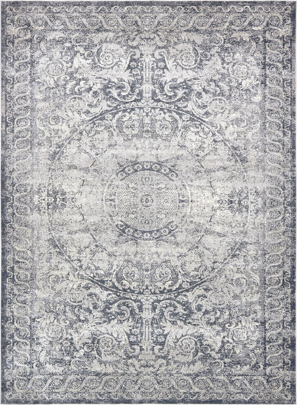 Unique Loom Chateau Grant Machine Made Border Rug Dark Blue, Gray/Ivory 9' 0" x 12' 2"