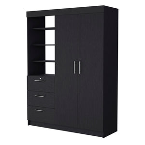 English Elm Tempe Black 3-Drawer Armoire with 3-Tier Display Shelves, 2-Door Closet Space & Metal Handles B128S00119