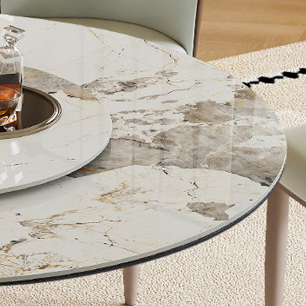 English Elm 59" Round Dining Table With 360° Rotating Lazy Susan - Scratch-Resistant Stone Top For Family Gatherings W2699S00055