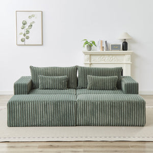 English Elm 87" Oversized Sectional Lounge Chaise - Plush Corduroy Modular Loveseat With Footstools & Pillow W834S00334