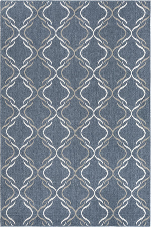 Unique Loom Outdoor Trellis Parmaklik Machine Made Lattice Rug Navy Blue, Ivory/Gray 6' 0" x 9' 0"