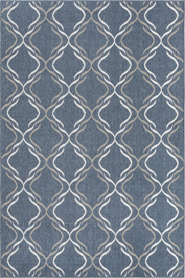Unique Loom Outdoor Trellis Parmaklik Machine Made Lattice Rug Navy Blue, Ivory/Gray 6' 0" x 9' 0"